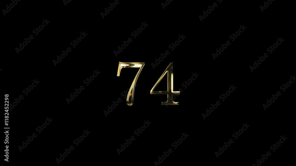 Golden number 74 with alpha channel, numerology and numbers, number seventy-four Golden number 74 with alpha channel, numerology and numbers, number seventy-four