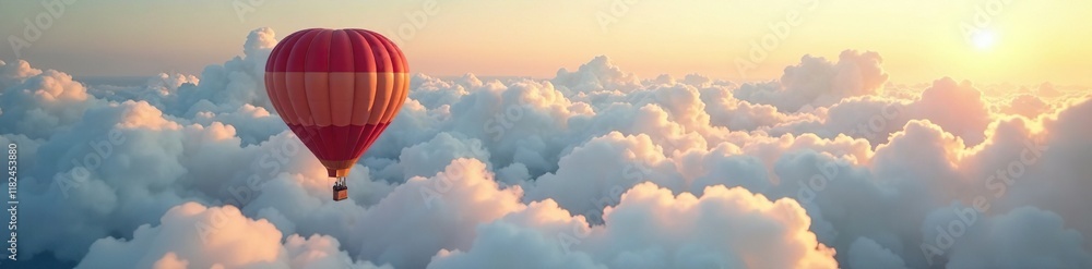 Fototapeta premium Hot air balloon floats among the wispy clouds, airy, balloon