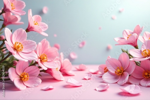 Pastel-hued flowers spilling over a pastel-pink base, petals, flowers, landscape photo