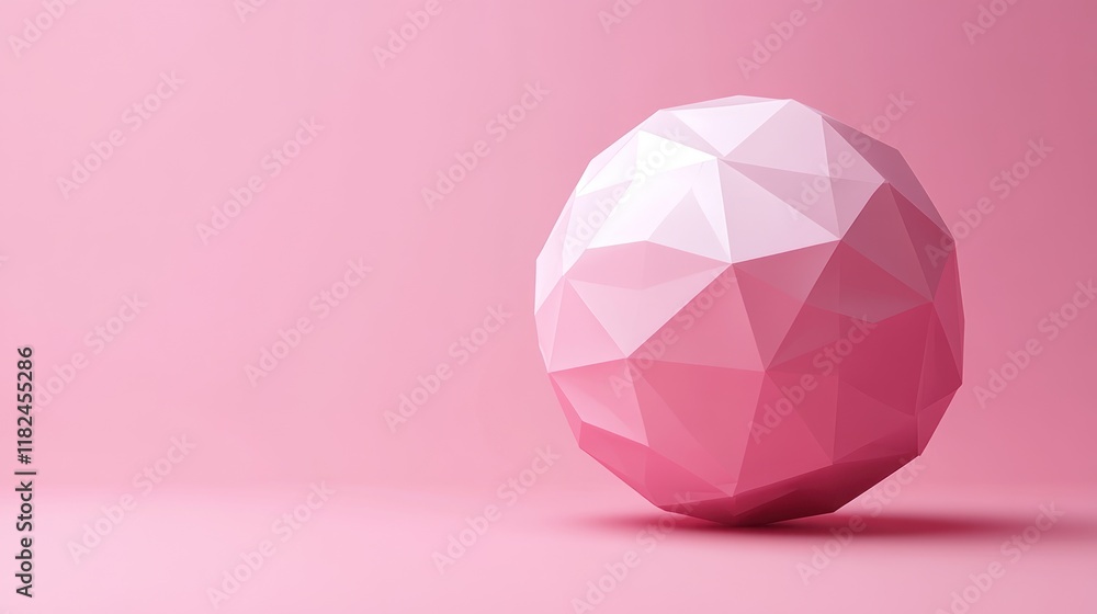 Pink Low Poly Sphere on Pink Background: A Minimalist 3D Render Pink Low Poly Sphere on Pink Background: A Minimalist 3D Render