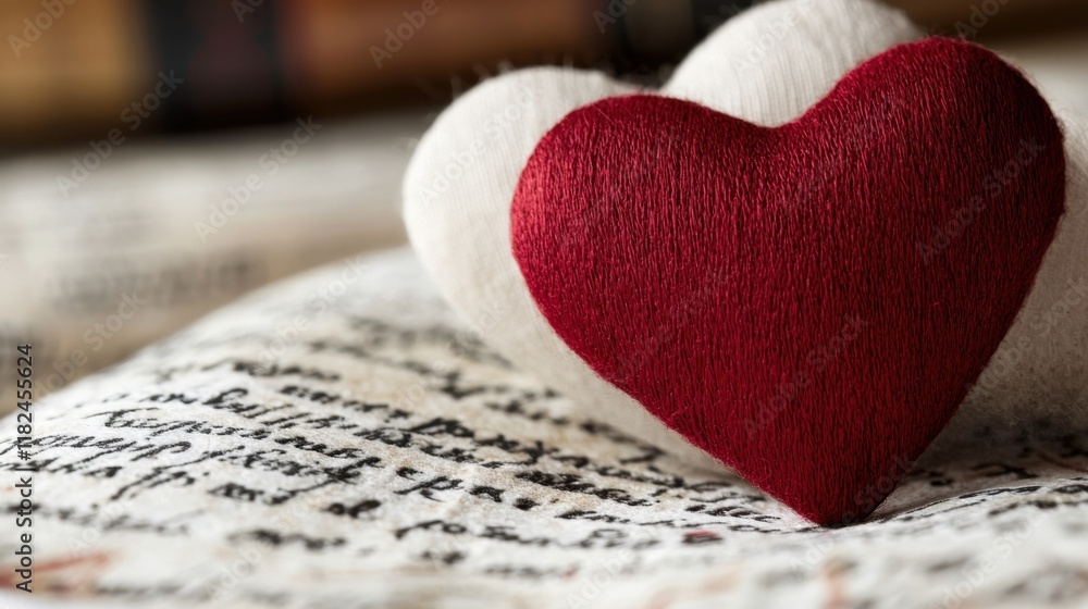 Fototapeta premium A red and white heart sitting on top of an old book