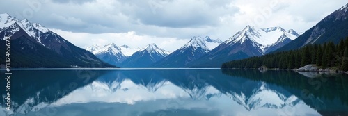 Wallpaper Mural Snow capped mountains reflected in calm Auke Bay waters, pine trees, landscape Torontodigital.ca