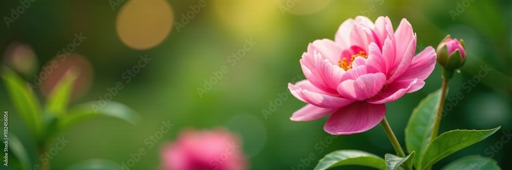 Dainty peony flowers swaying gently in breeze, garden, bloom, leafy Dainty peony flowers swaying gently in breeze, garden, bloom, leafy