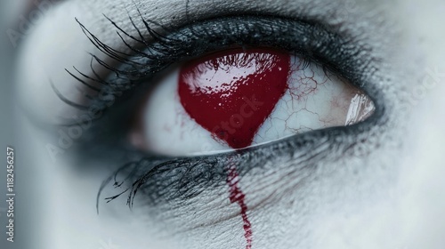  A close up of a woman's eye with blood on it