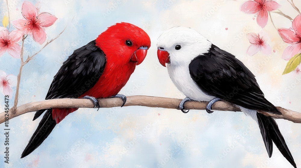 Fototapeta premium A couple of birds sitting on top of a tree branch