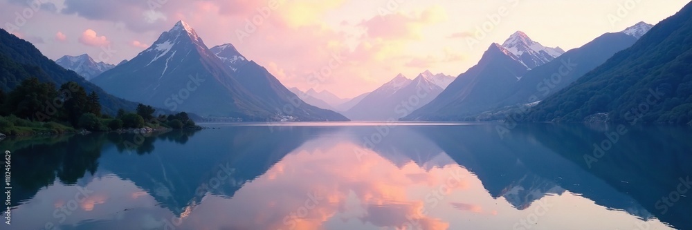 Serene mountains with heart shape peaks reflected in a peaceful lake, mountains, peaceful, serenity Serene mountains with heart shape peaks reflected in a peaceful lake, mountains, peaceful, serenity