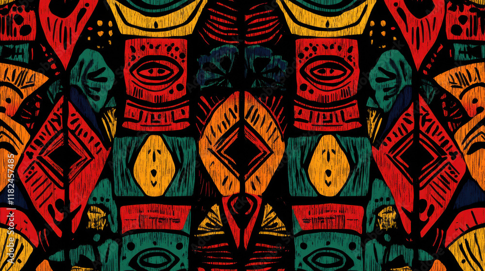 Seamless Tribal Pattern Featuring African Motifs: Black History Month Seamless Tribal Pattern Featuring African Motifs: Black History Month