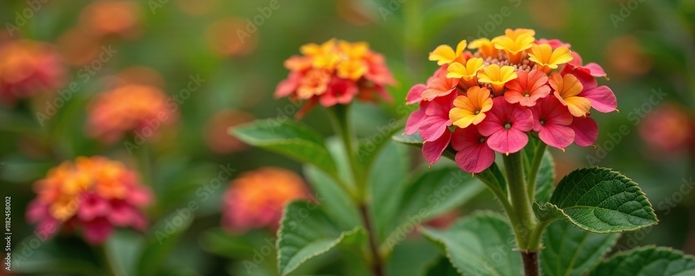 Lantana flowers blooming in the wild sage habitat, landscape, nature, garden Lantana flowers blooming in the wild sage habitat, landscape, nature, garden
