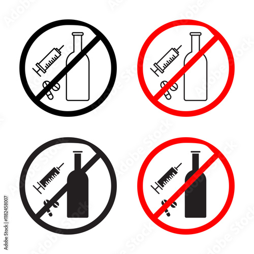 No drugs or alcohol sign vector vector set for UI designs