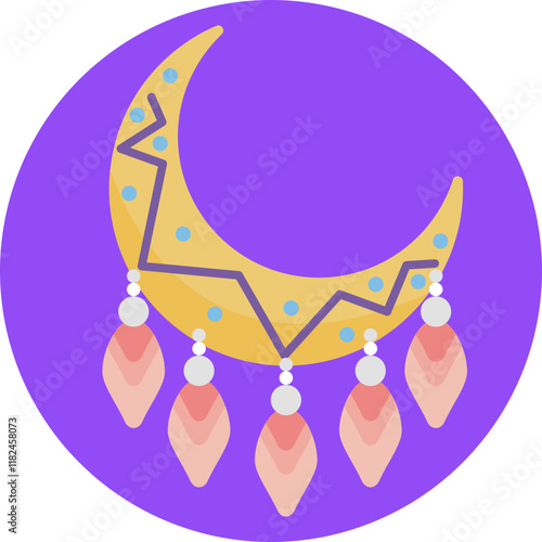 A crescent-shaped half moon symbol, delicately designed with intricate boho patterns.