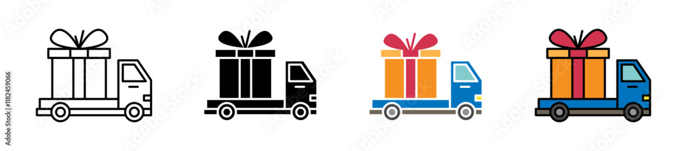 Truck carrying gift box icons vector set for UI designs Truck carrying gift box icons vector set for UI designs