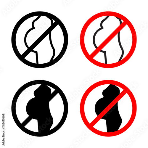 Forbidden pregnant icons set in black filled and stroke line style