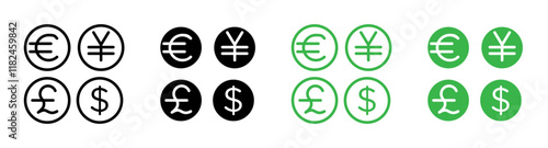 Money icons in black and blue set