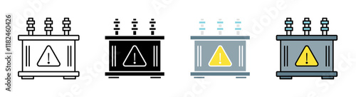 Transformer icon set in black filled and stroke line style.