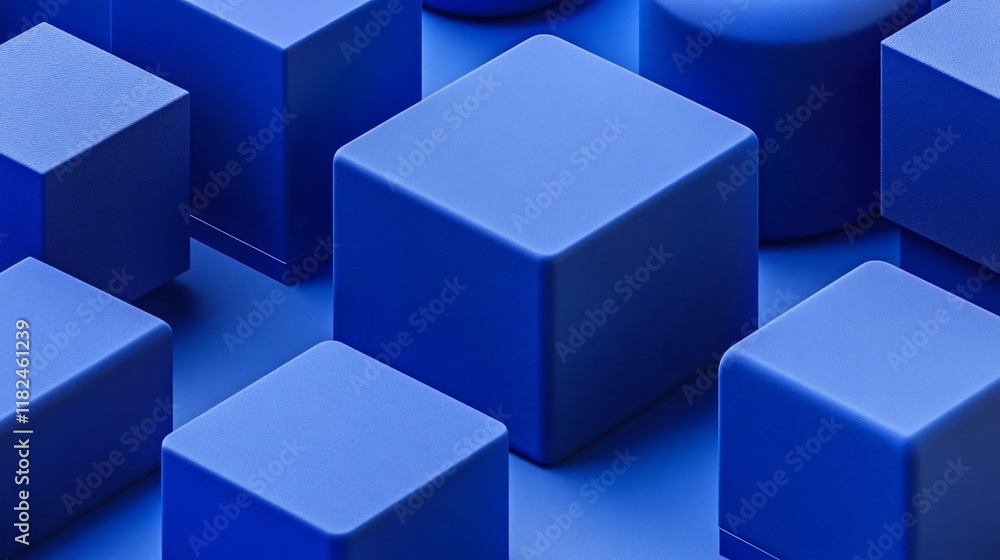 Abstract Blue Geometric Cubes 3D Render Abstract Blue Geometric Cubes 3D Render