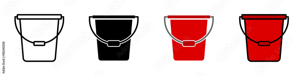 Bucket icons in black and blue set