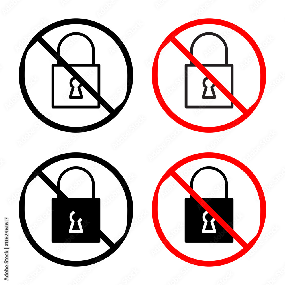No lock sign vector vector set for UI designs No lock sign vector vector set for UI designs
