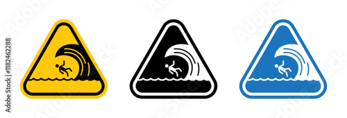 High sea waves warning signs vector set for UI designs