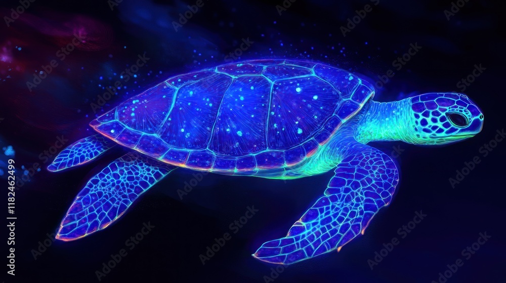 Glowing sea turtle swimming in a cosmic nebula. Glowing sea turtle swimming in a cosmic nebula.