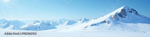 Serene snowclad slope ascends into the blue vastness, snowy mountain, peaceful scene, frozen ground photo