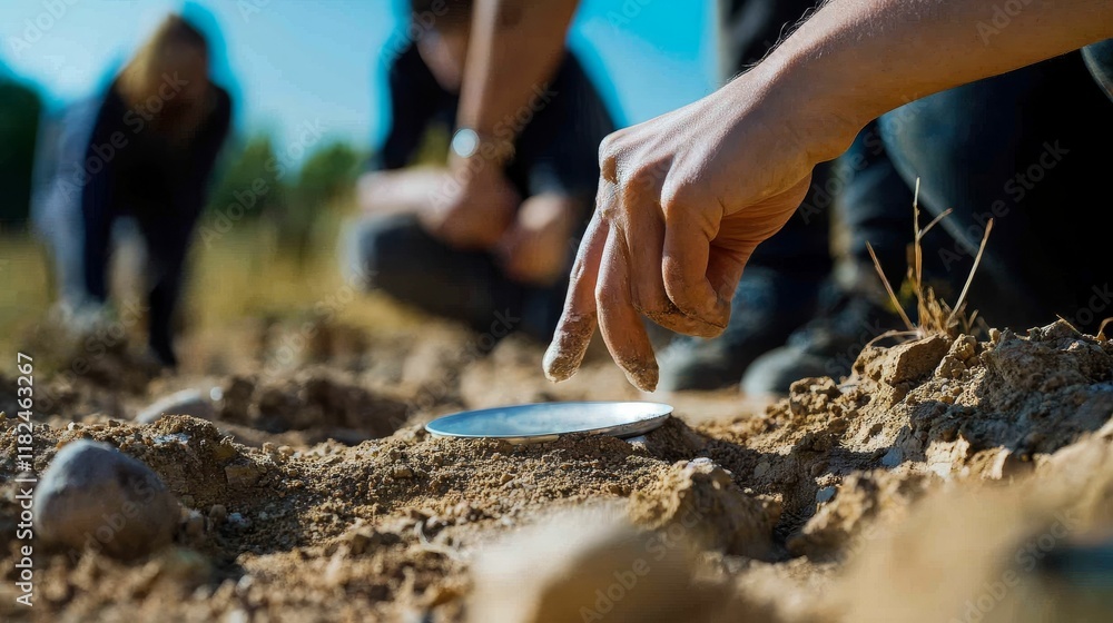 Dirt, hand, small dish, excavation, discovery. Dirt, hand, small dish, excavation, discovery.