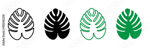 Monstera deliciosa plant leaf icons vector set for UI designs