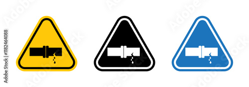 Caution safety leak of water or chemical material signs vector set for UI designs