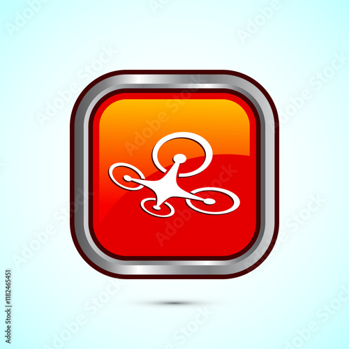 Drone icon design illustration. Drone quadrocopter logo sign symbol, Orange color square button design