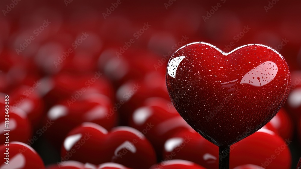 A red heart shaped lollipop in the middle of a field of hearts A red heart shaped lollipop in the middle of a field of hearts