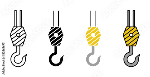 Winch hook icons collection in black and blue colors
