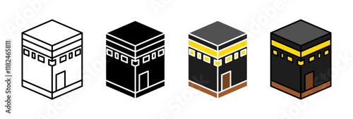 Kaaba icons set in black filled and stroke line style