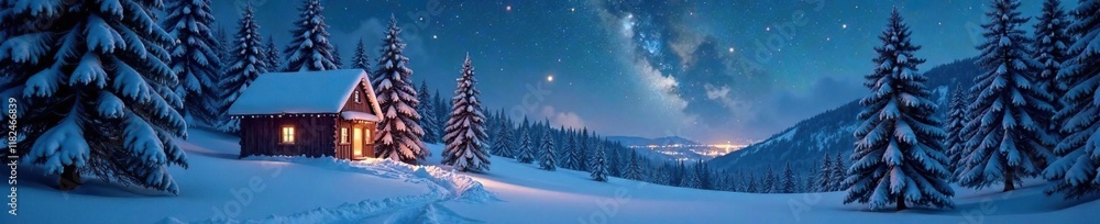 Snow-covered forest with towering trees and twinkling stars, festive, forest, twinkling Snow-covered forest with towering trees and twinkling stars, festive, forest, twinkling