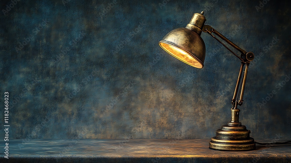 Antique Brass Desk Lamp Illuminates Dark Background Antique Brass Desk Lamp Illuminates Dark Background
