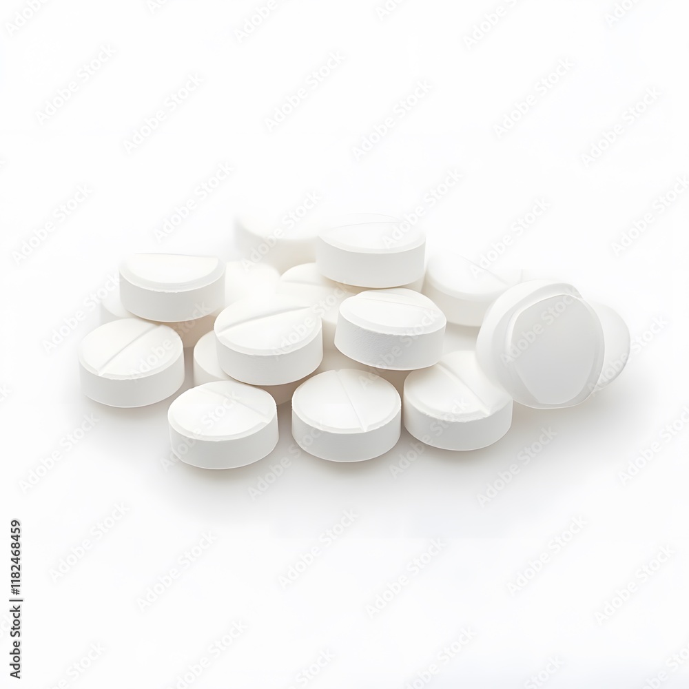 An isolated white background with a full depth of field shows pills. Generative Ai An isolated white background with a full depth of field shows pills. Generative Ai