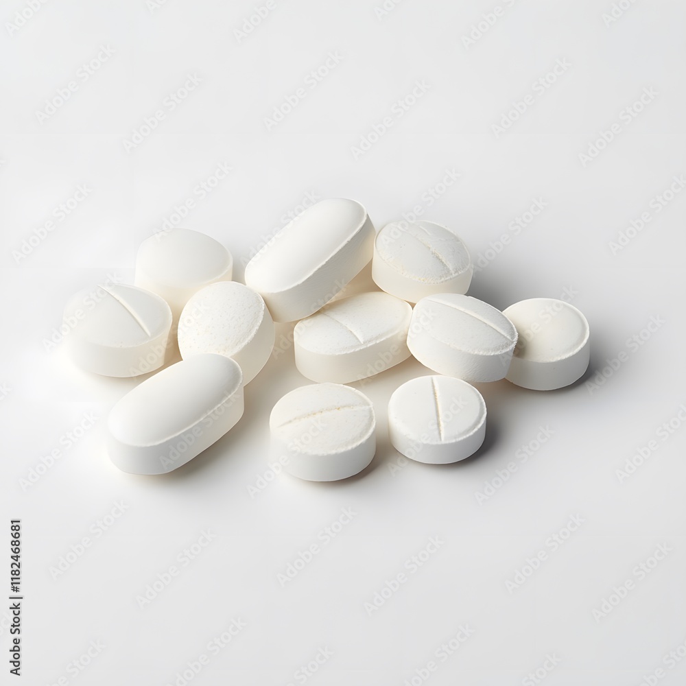An isolated white background with a full depth of field shows pills. Generative Ai An isolated white background with a full depth of field shows pills. Generative Ai
