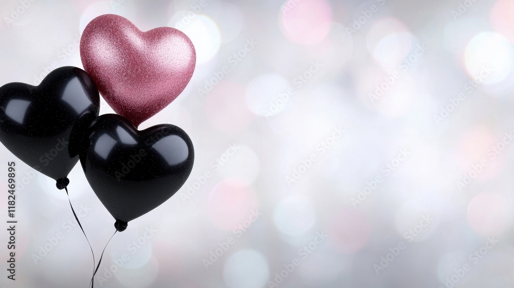 A bunch of black and pink heart shaped balloons A bunch of black and pink heart shaped balloons