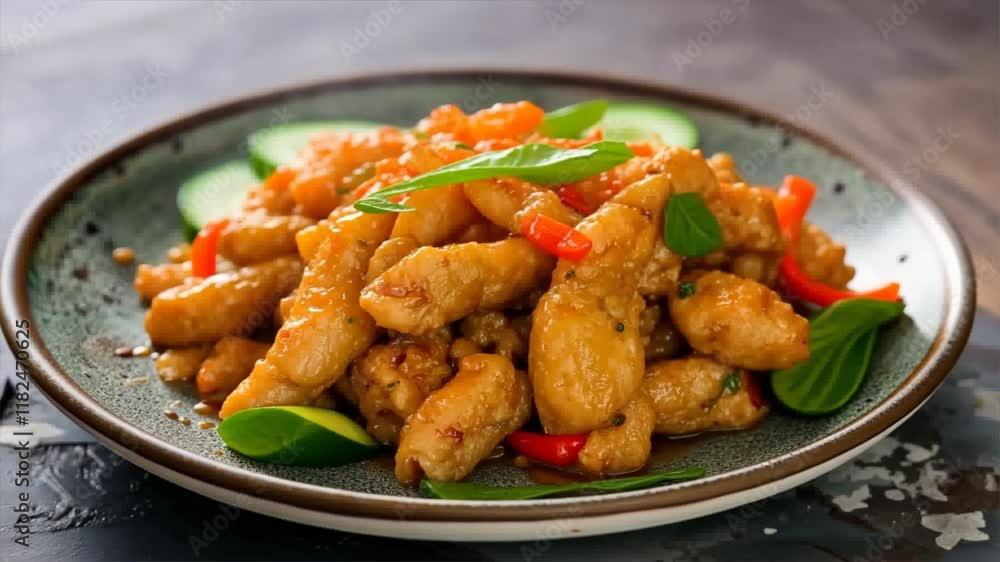 Colorful Chicken Dish with Fresh Herbs and Vegetables on Decorative Plate Vibrant Meal Garnished for Appetizing Cuisine Experience Colorful Chicken Dish with Fresh Herbs and Vegetables on Decorative Plate Vibrant Meal Garnished for Appetizing Cuisine Experience