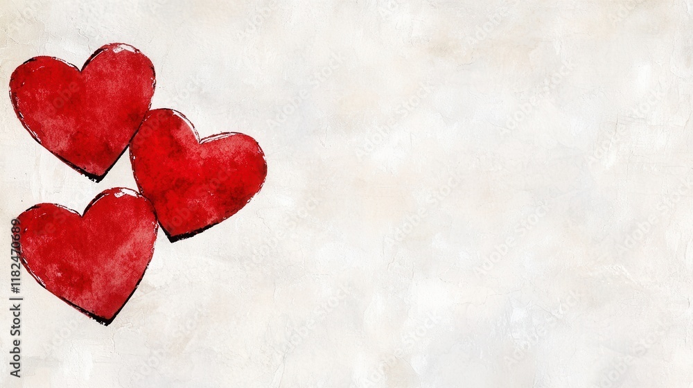 Fototapeta premium Three red hearts on a white background