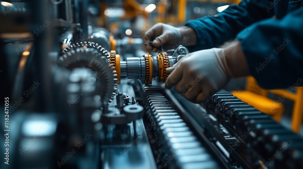 Factory worker assembling machine parts Factory worker assembling machine parts