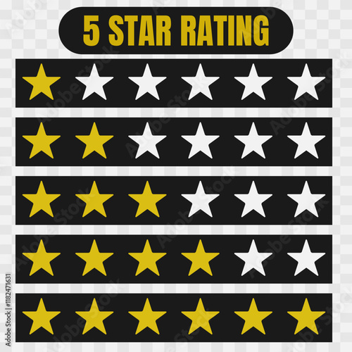 Star Rating Emblems. Five Stars. Vector Illustration Rating stars badges. Feedback or review. Rank, level of satisfaction rating. Five stars customer product review. 1,2,3,4,5 star rating icon.  eps10