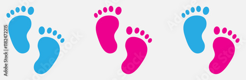 Baby footsteps vector set. Boy and girl footprints pink and blue color isolated on a white background. Pairs of pink and blue footprints. Flat style. Vector illustration.
