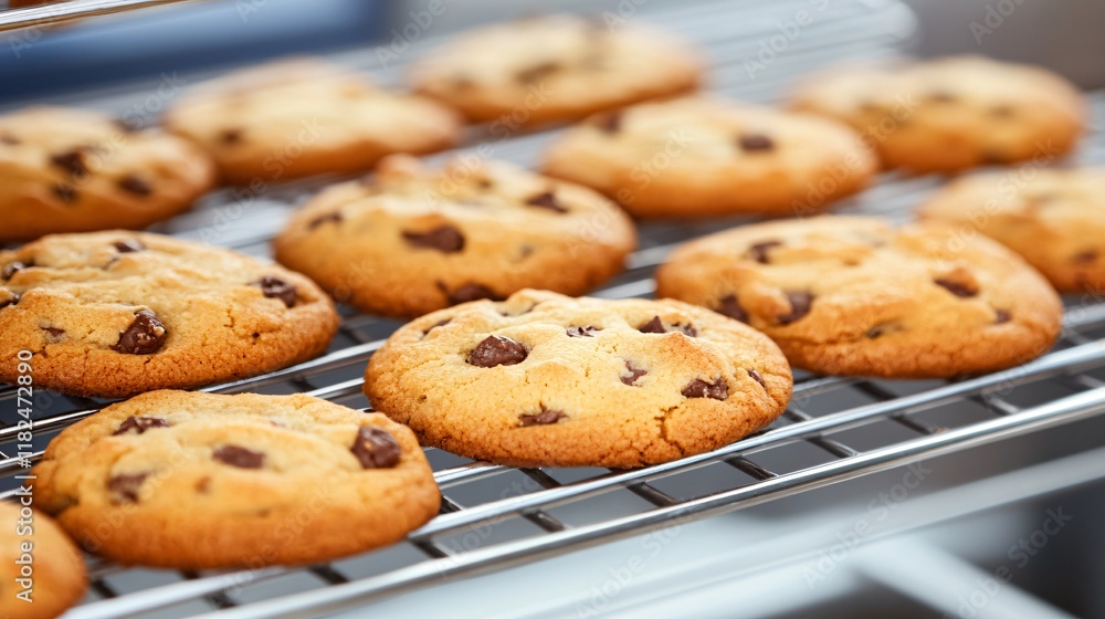 Delicious Homemade Chocolate Chip Cookies Cooling on Rack Delicious Homemade Chocolate Chip Cookies Cooling on Rack