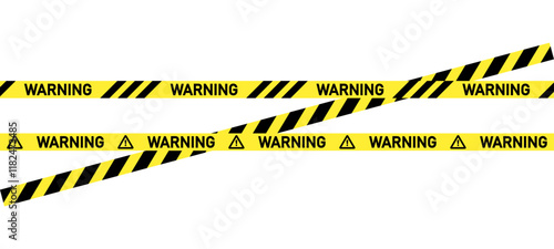 Warning yellow barrier tape caution sign precaution working security attention black text on yellow tape background web site road contruction
