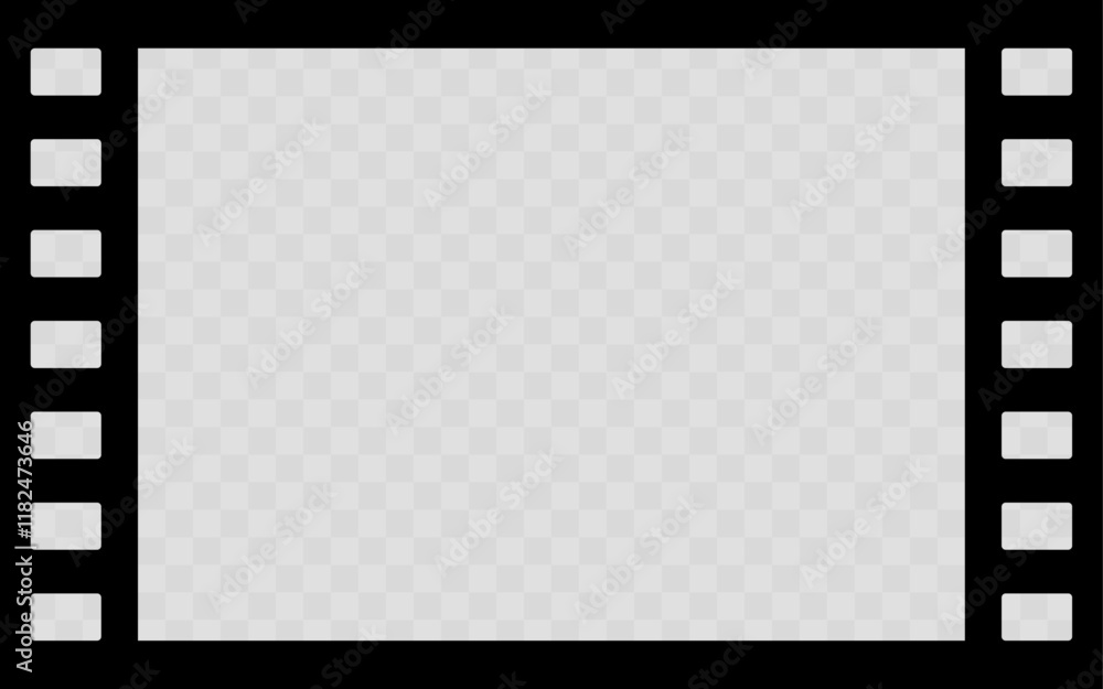 Cinema film negative film frame background motion picture tape reel srip black template on tranparent background Cinema film negative film frame background motion picture tape reel srip black template on tranparent background