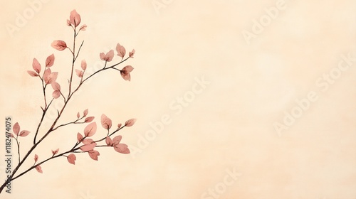 Wallpaper Mural Soft Beige Grunge Background With Textured Illustration Of Branch With Leaves, Elegant Botanical Design, Vintage Style For Nature Themes, Minimalist Art And Seasonal Decorations Torontodigital.ca