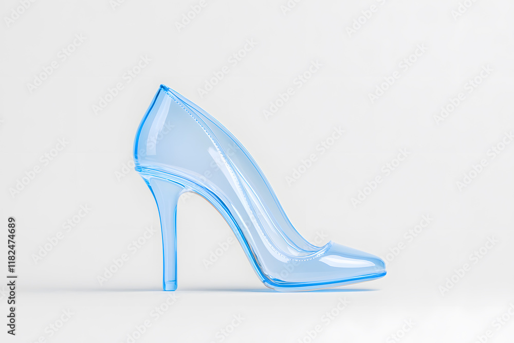 Obraz premium A High Heel made of Glass or Blue plastic isolated on white background