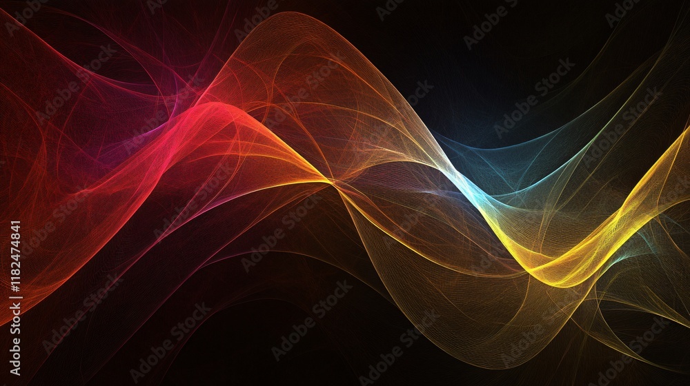 Fototapeta premium Abstract Colorful Waves Dark Background AI Art