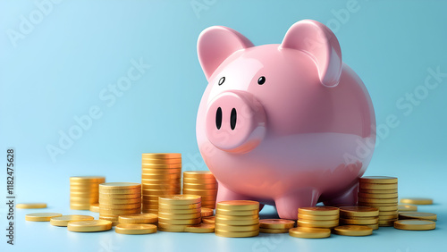 Piggy Bank with Coins photo