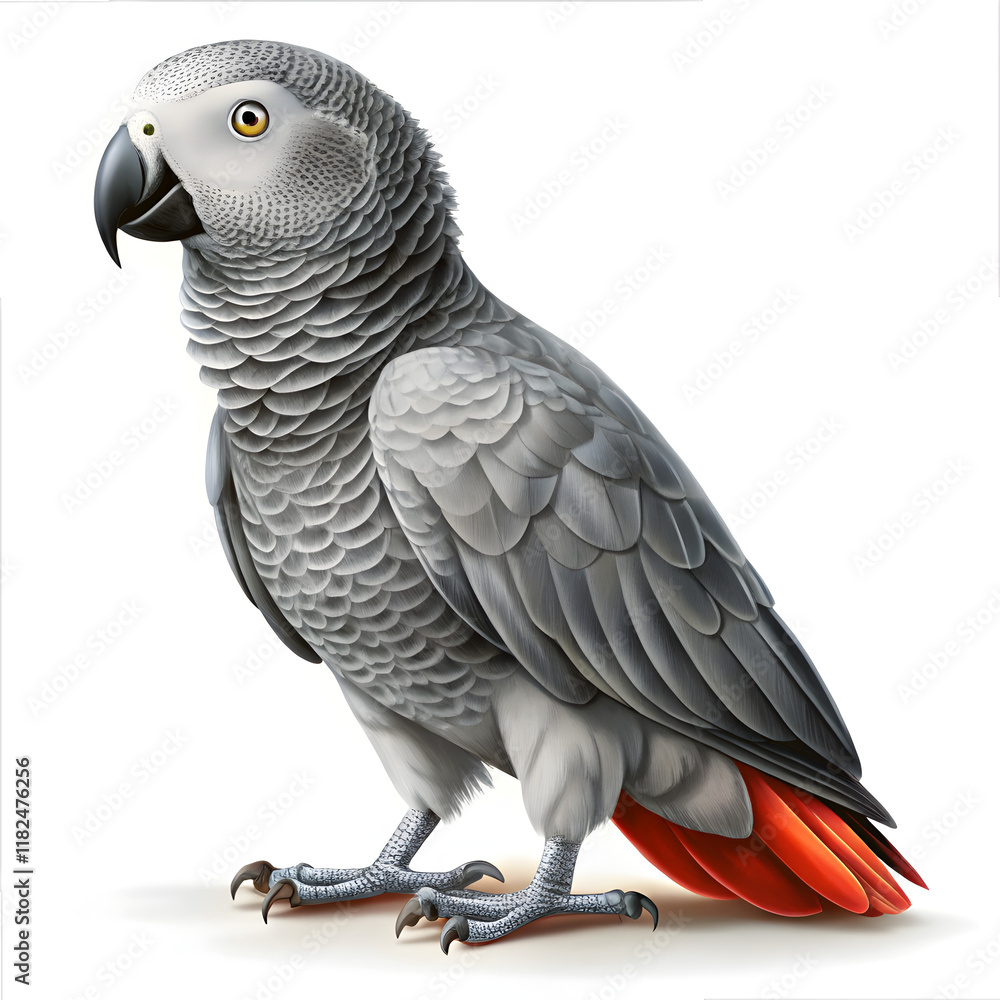 Fototapeta premium A beautiful grey parrot on white background 