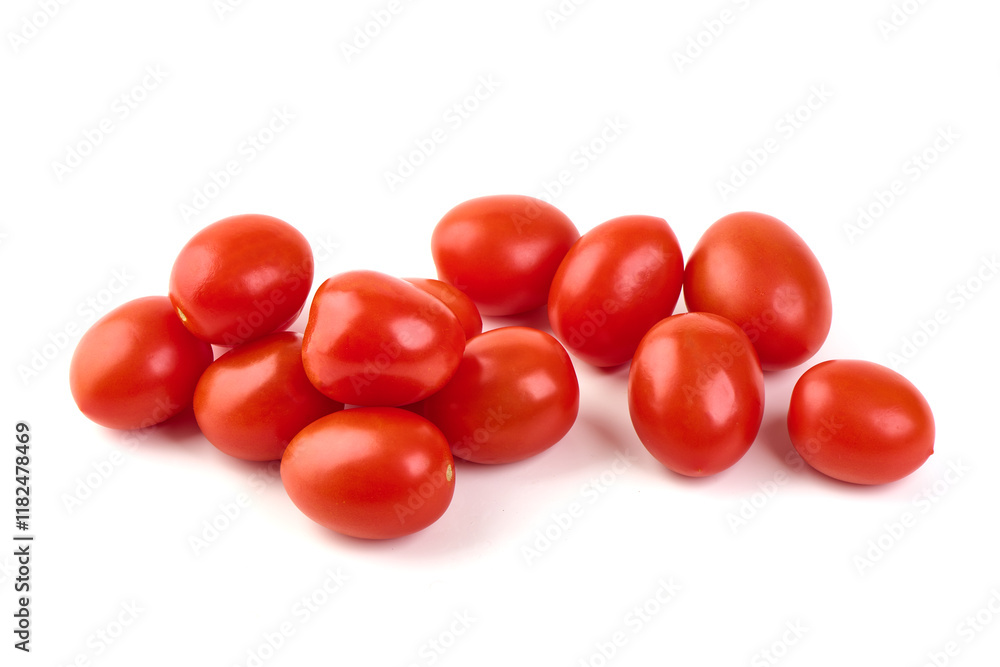 Fresh cherry tomatoes with Sweet basil leaves, isolated on white background. Fresh cherry tomatoes with Sweet basil leaves, isolated on white background.